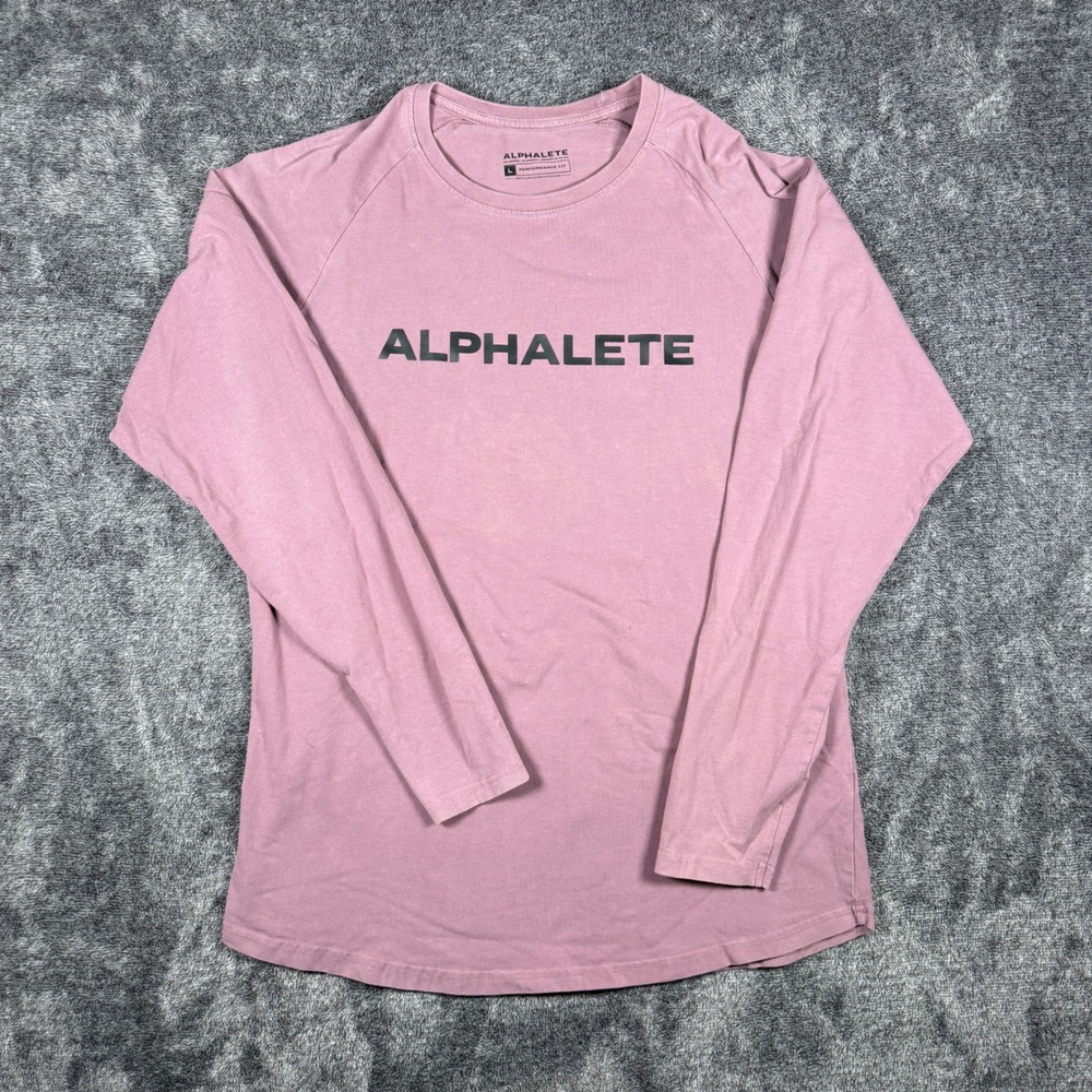 Alphalete Performance Fit Long Sleeve Shirt Mens Large Mauve Pink Cotton Spandex